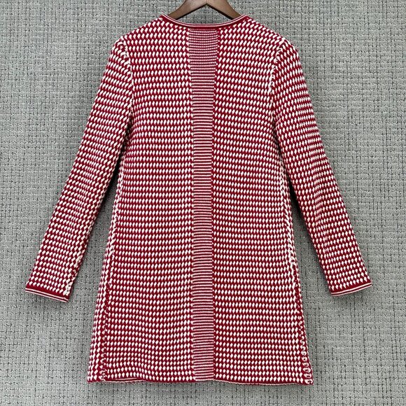 Talbots Open Cardigan Women's Size Small Red White Sweater Pure Merino Wool - Picture 3 of 12